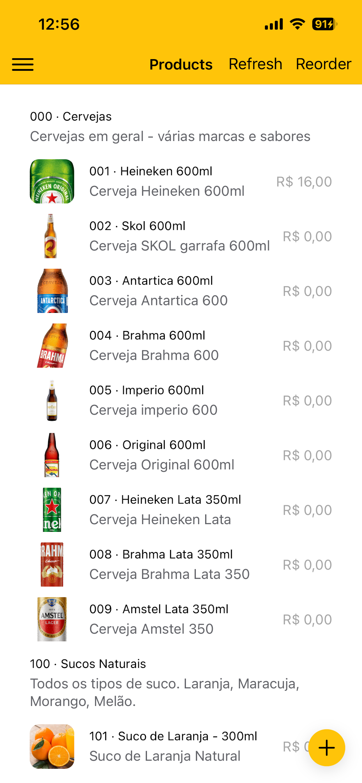 Tela de lista de produtos do app do Bar Tap4Beer